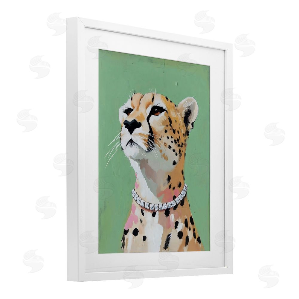 The Prints Vibe Glam Cheetah with Jewels White Framed Print Under Glass Wall Art