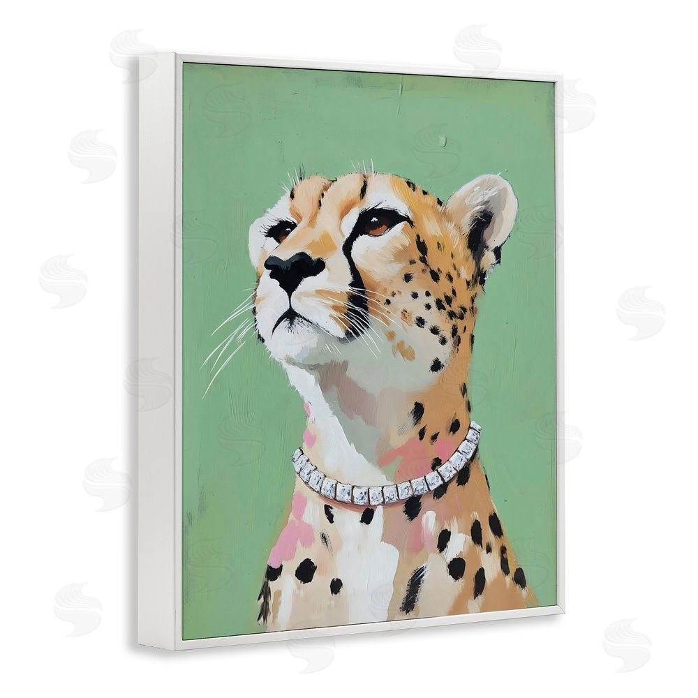 The Prints Vibe Glam Cheetah with Jewels White Framed Giclee Wall Art