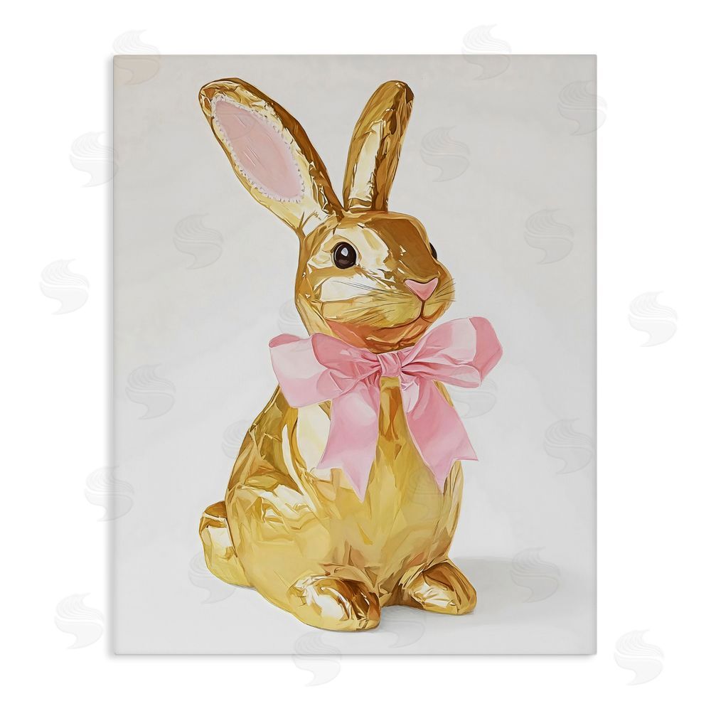 The Prints Vibe Golden Easter Bunny with Ribbon Stretched Canvas Wall Art