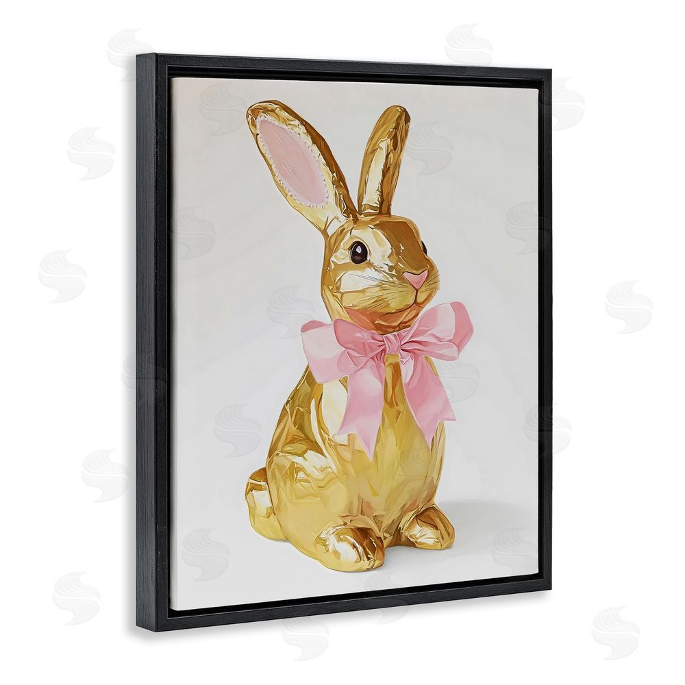 The Prints Vibe Golden Easter Bunny with Ribbon Black Floating Framed Canvas Wall Art