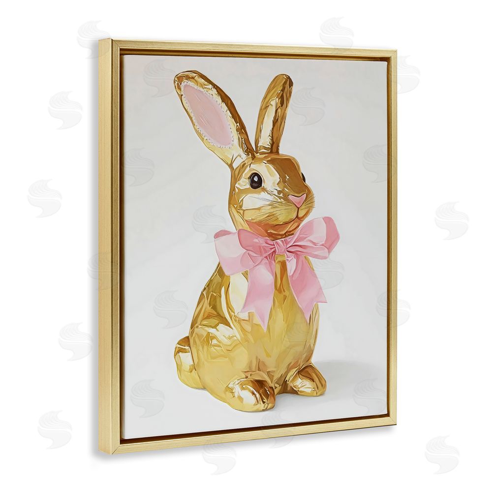 The Prints Vibe Golden Easter Bunny with Ribbon Gold Floating Framed Canvas Wall Art