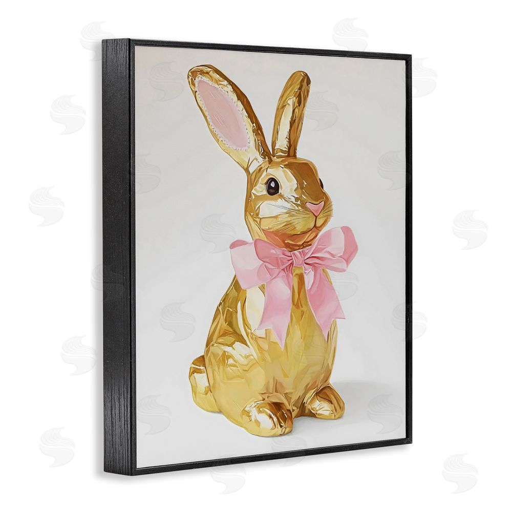 The Prints Vibe Golden Easter Bunny with Ribbon Black Framed Giclee Wall Art