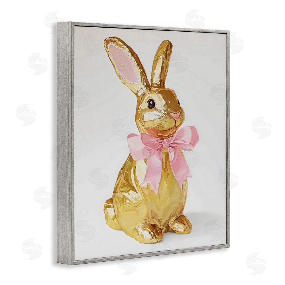 The Prints Vibe Golden Easter Bunny with Ribbon Gray Framed Giclee Wall Art