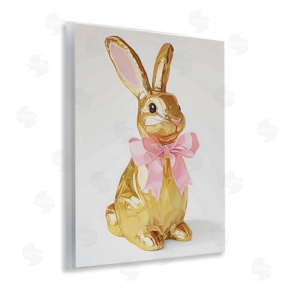 The Prints Vibe Golden Easter Bunny with Ribbon Wall Plaque Home Decor Art Print