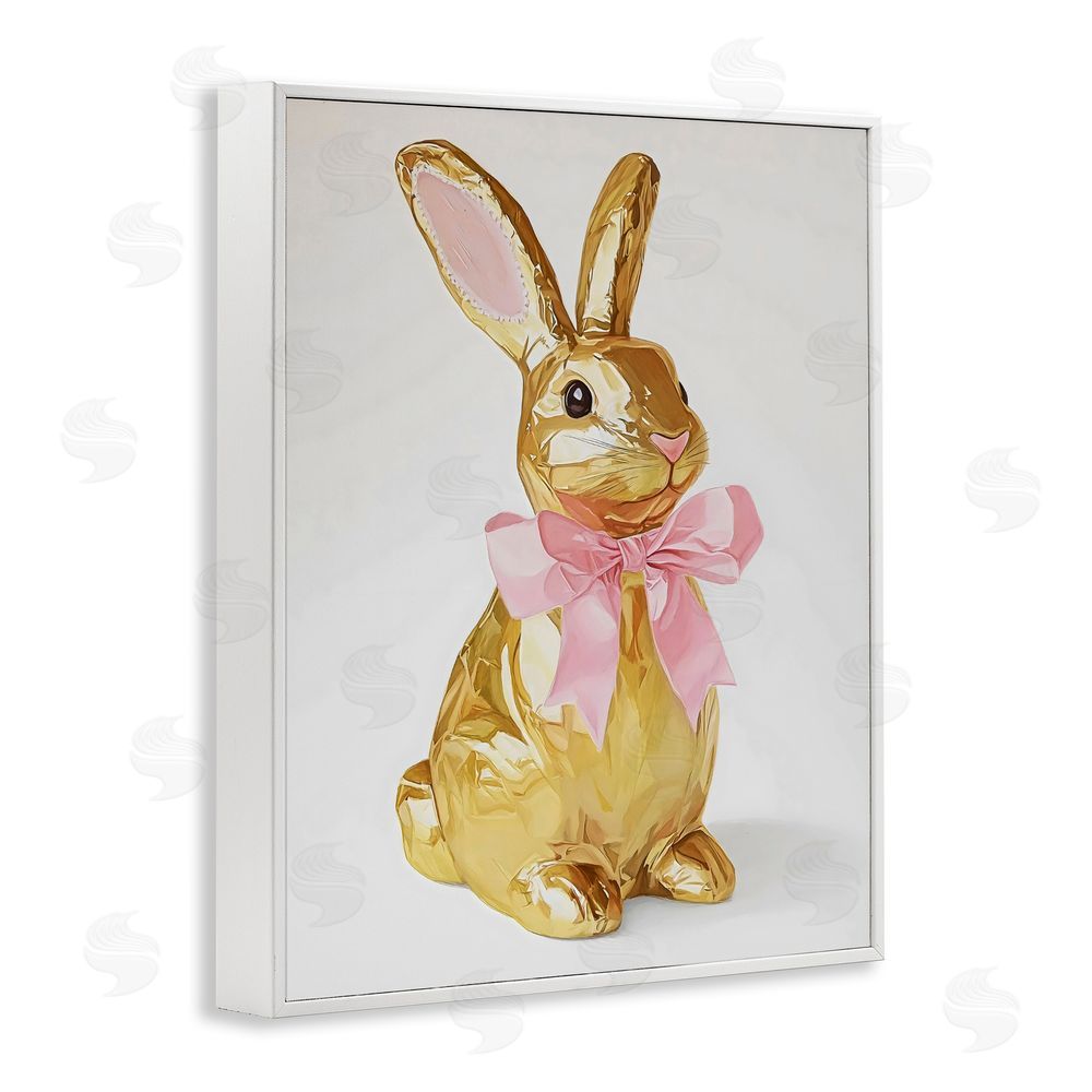 The Prints Vibe Golden Easter Bunny with Ribbon White Framed Giclee Wall Art