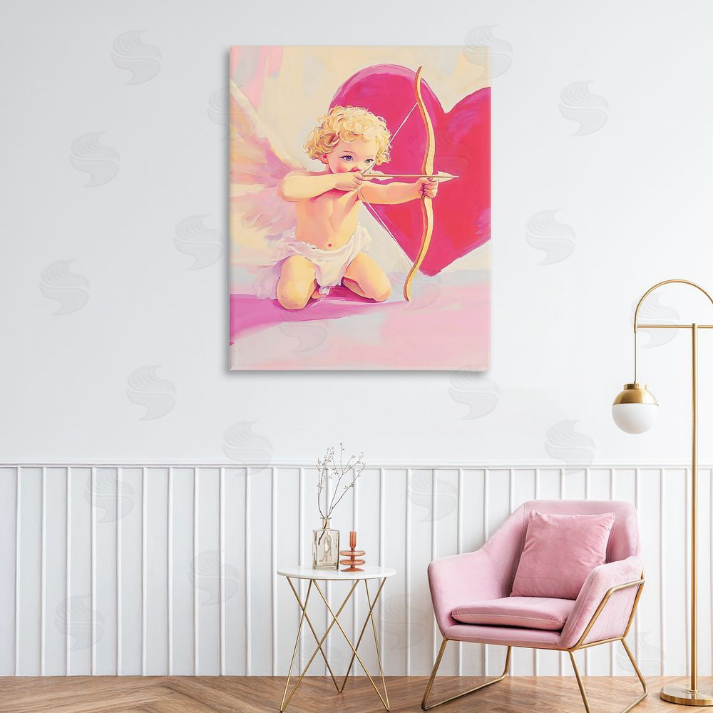 The Prints Vibe Cupid Shooting Arrow with Heart Stretched Canvas Wall Art in Room