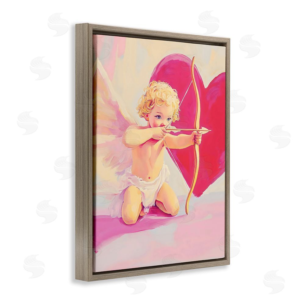 The Prints Vibe Cupid Shooting Arrow with Heart Brown Floating Frame Canvas Wall Art Print