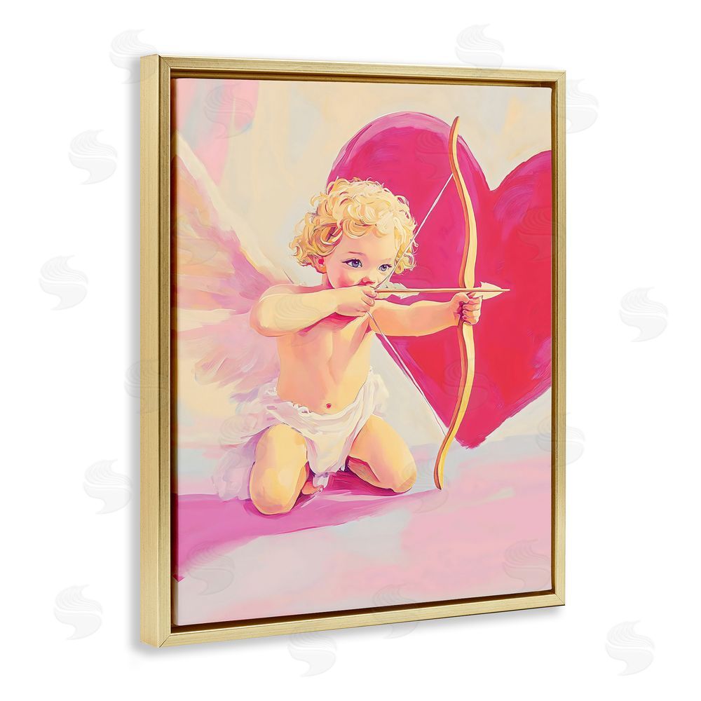 The Prints Vibe Cupid Shooting Arrow with Heart Gold Floating Frame Canvas Wall Art Print