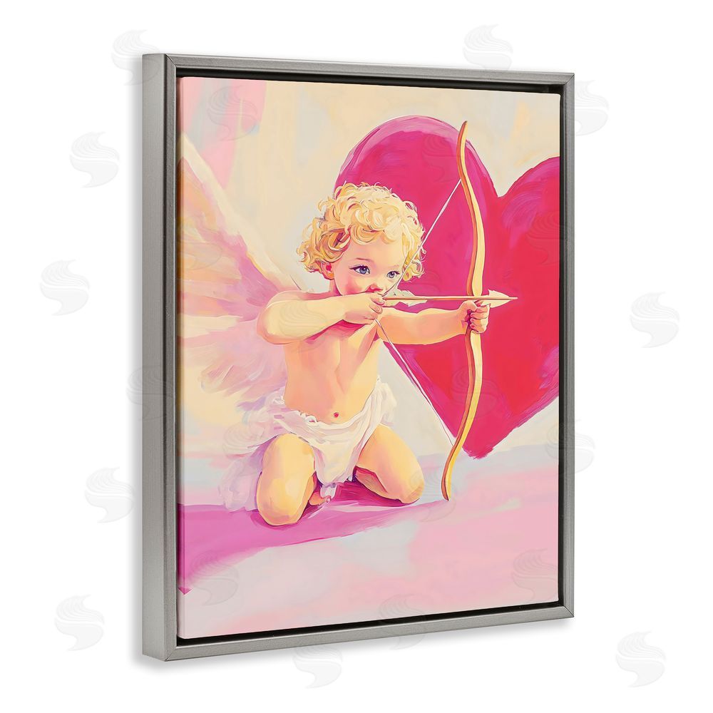 The Prints Vibe Cupid Shooting Arrow with Heart Gray Floating Frame Canvas Wall Art Print