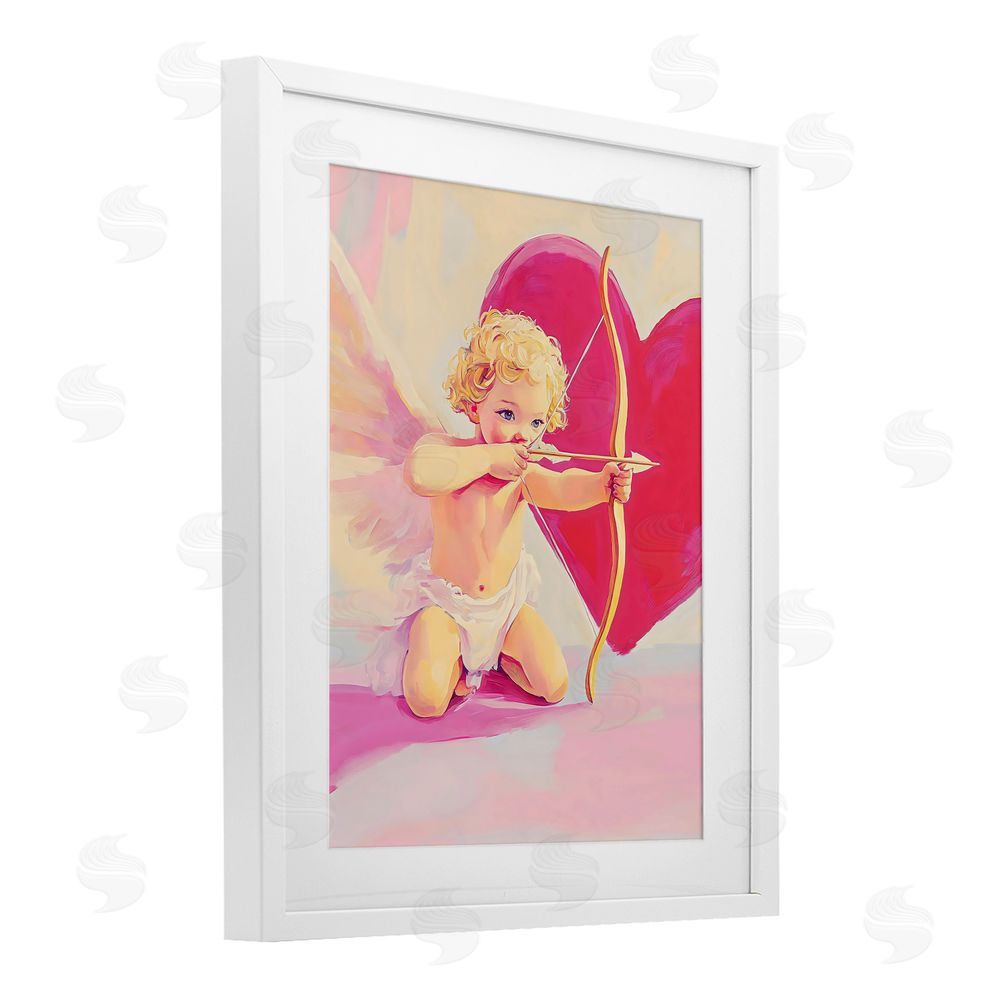The Prints Vibe Cupid Shooting Arrow with Heart White Framed Print Under Glass Wall Art