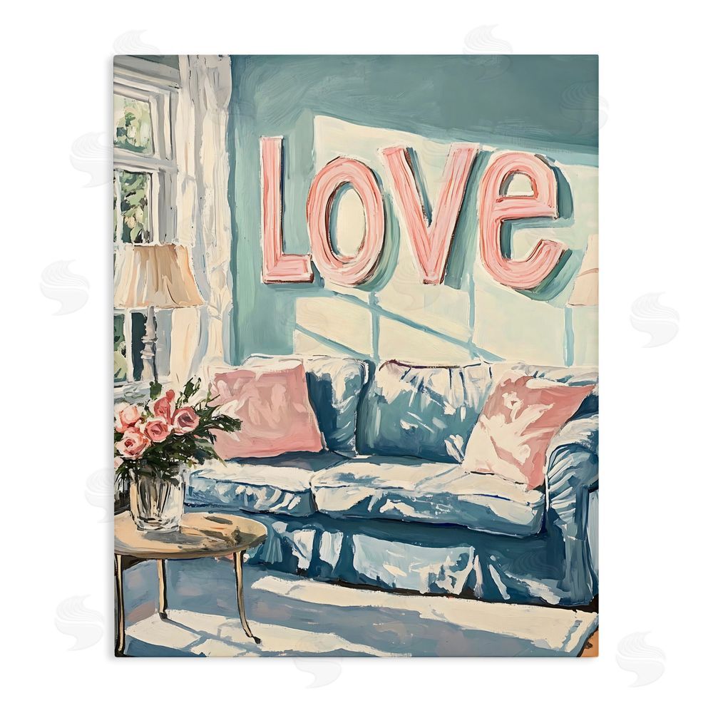 The Prints Vibe Love Letters Above Cozy Couch Stretched Canvas Wall Art
