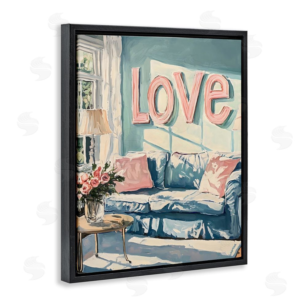 The Prints Vibe Love Letters Above Cozy Couch Black Floating Framed Canvas Wall Art