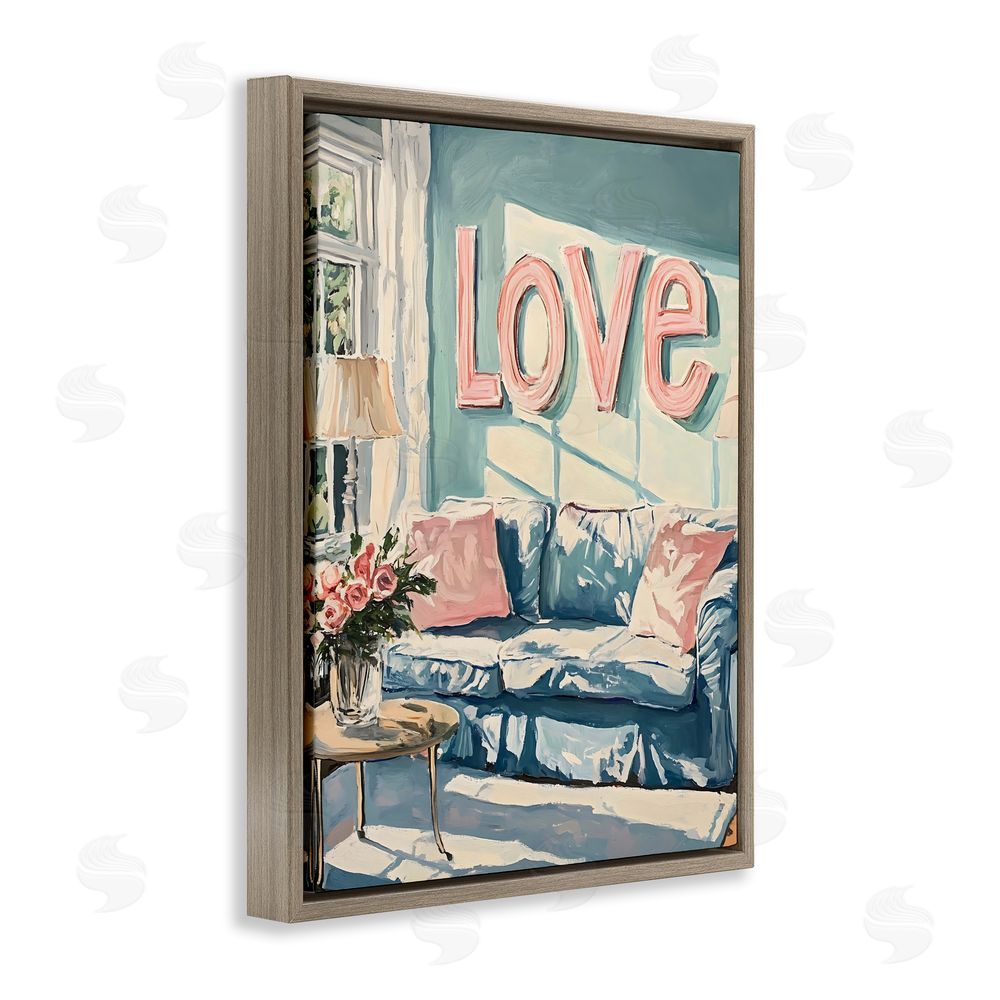 The Prints Vibe Love Letters Above Cozy Couch Brown Floating Framed Canvas Wall Art