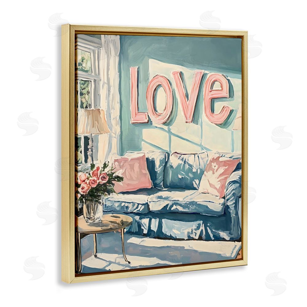 The Prints Vibe Love Letters Above Cozy Couch Gold Floating Framed Canvas Wall Art