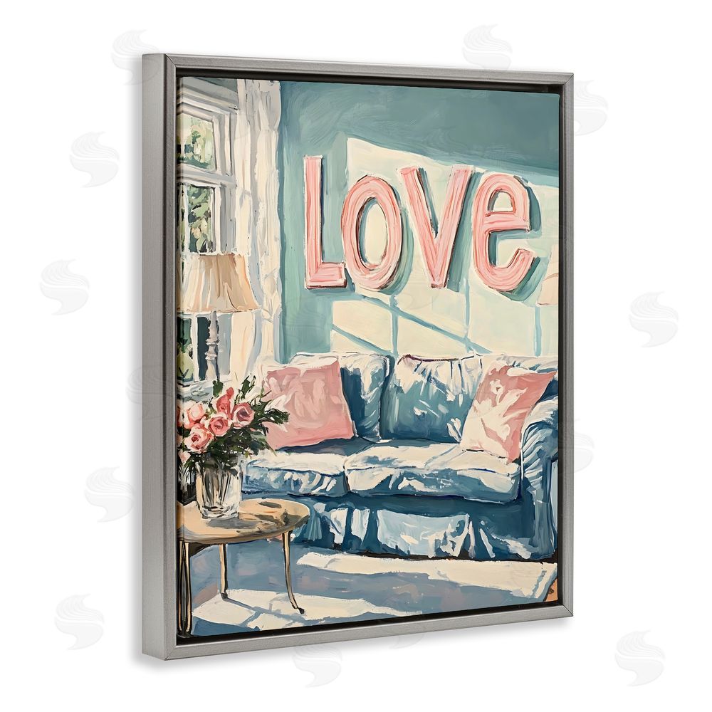 The Prints Vibe Love Letters Above Cozy Couch Gray Floating Framed Canvas Wall Art