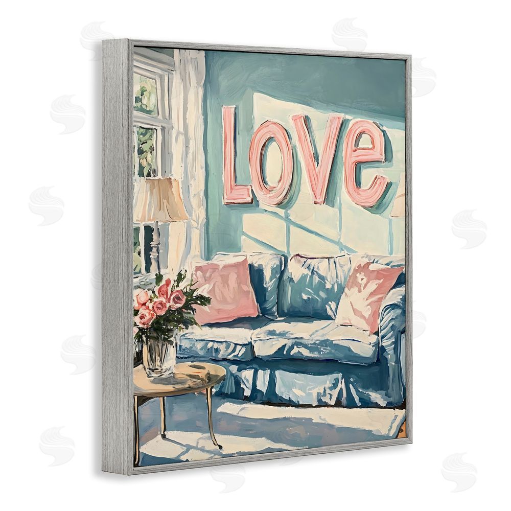 The Prints Vibe Love Letters Above Cozy Couch Gray Framed Giclee Wall Art