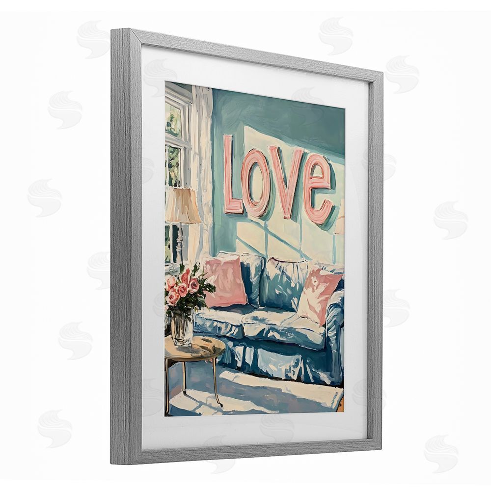 The Prints Vibe Love Letters Above Cozy Couch Gray Framed Print Under Glass Wall Art
