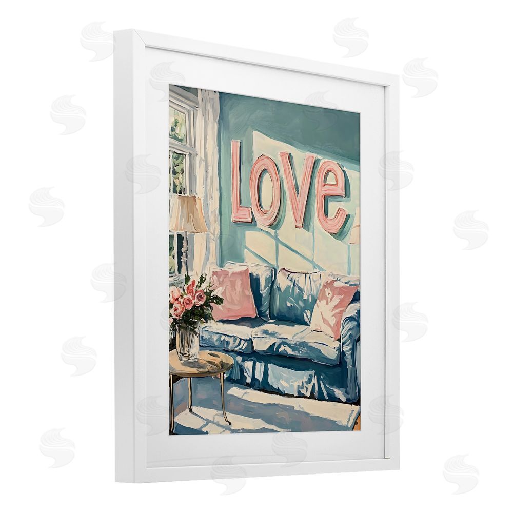 The Prints Vibe Love Letters Above Cozy Couch White Framed Print Under Glass Wall Art