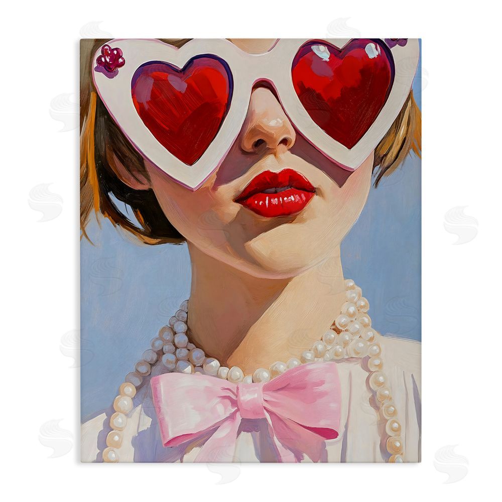 The Prints Vibe Romantic Red Heart Glasses Stretched Canvas Wall Art