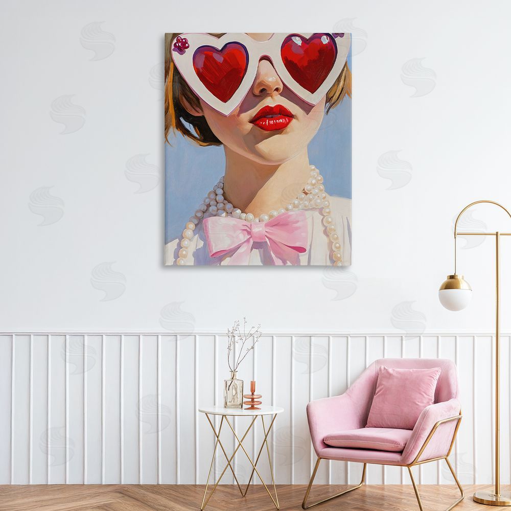The Prints Vibe Romantic Red Heart Glasses Stretched Canvas Wall Art in Room