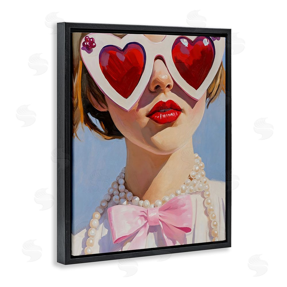 The Prints Vibe Romantic Red Heart Glasses Black Floating Framed Canvas Wall Art