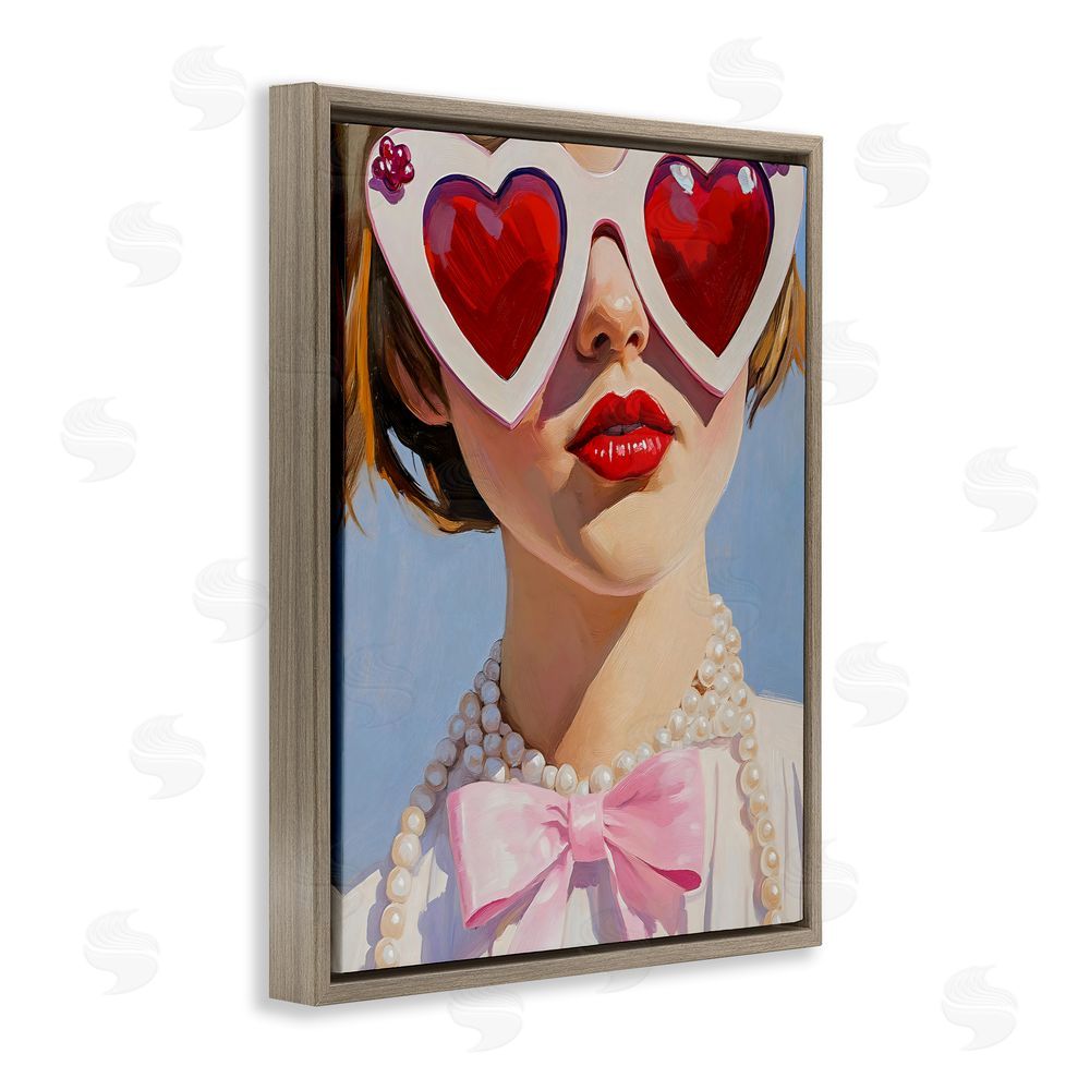 The Prints Vibe Romantic Red Heart Glasses Brown Floating Framed Canvas Wall Art