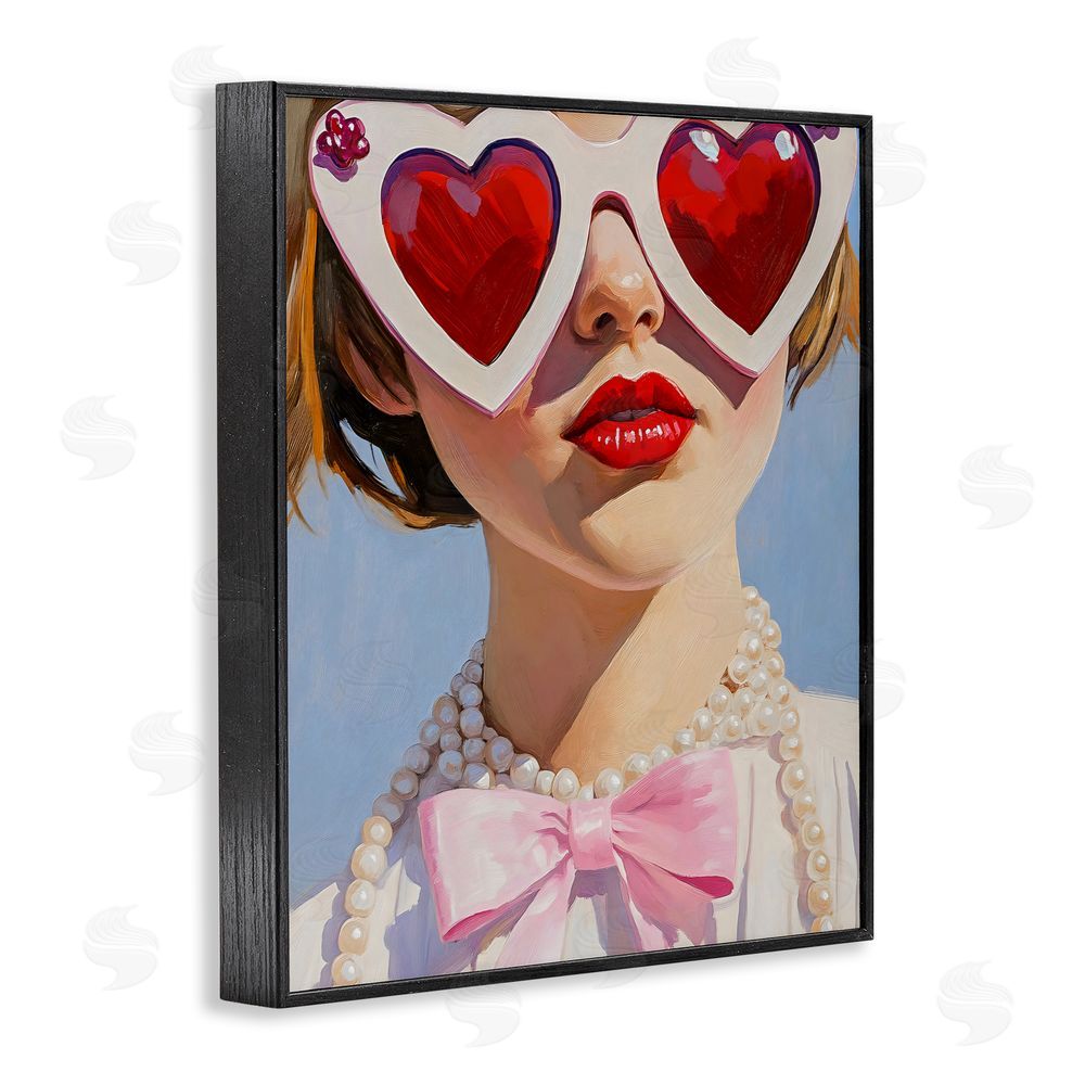 The Prints Vibe Romantic Red Heart Glasses Black Framed Giclee Wall Art