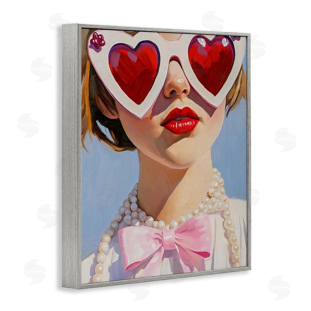 The Prints Vibe Romantic Red Heart Glasses Gray Framed Giclee Wall Art