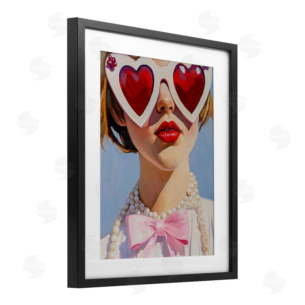 The Prints Vibe Romantic Red Heart Glasses Black Framed Print Under Glass Wall Art