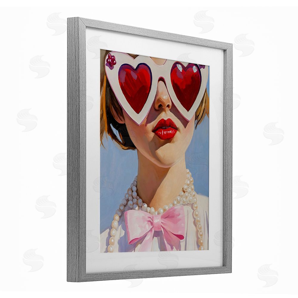 The Prints Vibe Romantic Red Heart Glasses Gray Framed Print Under Glass Wall Art