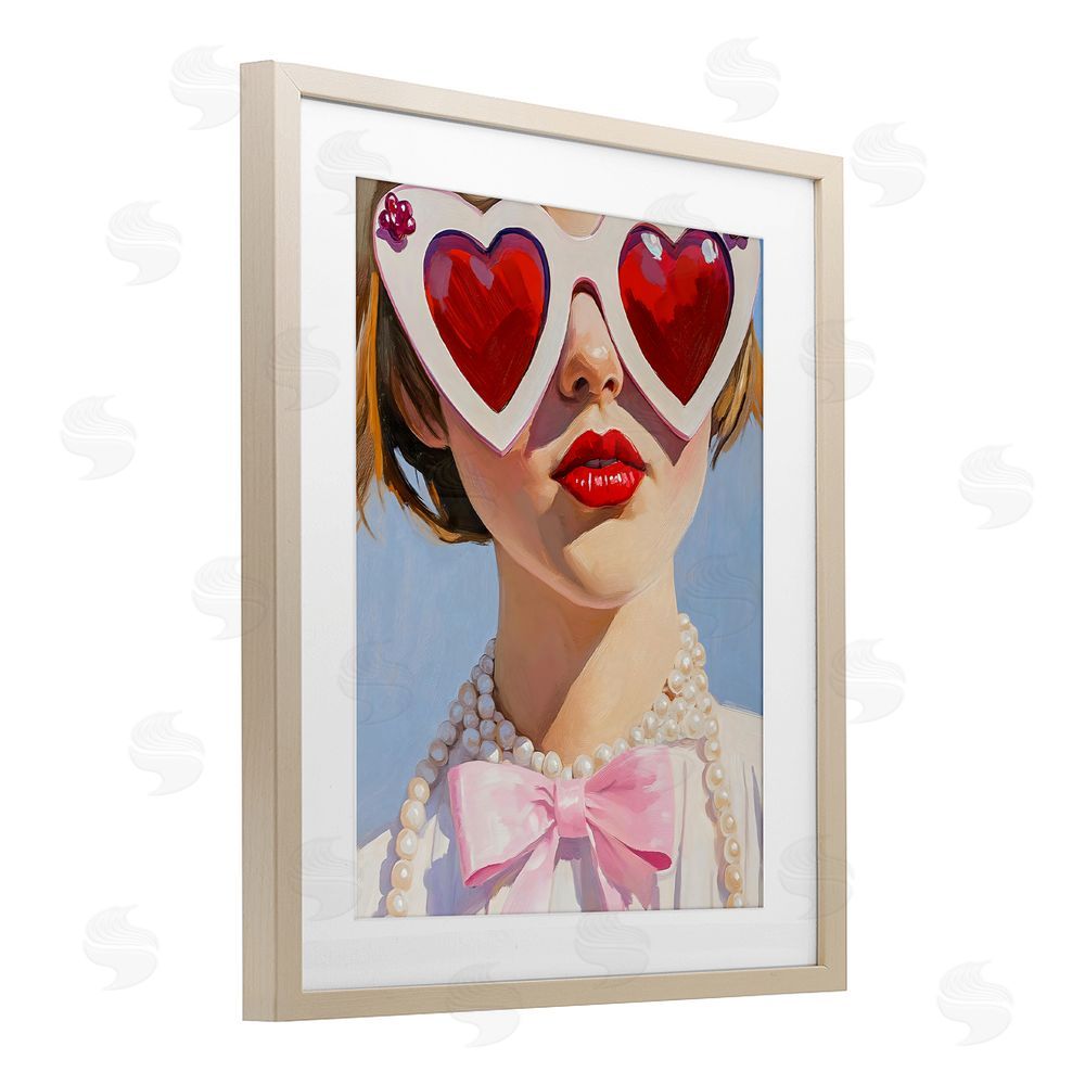 The Prints Vibe Romantic Red Heart Glasses Brown Framed Print Under Glass Wall Art