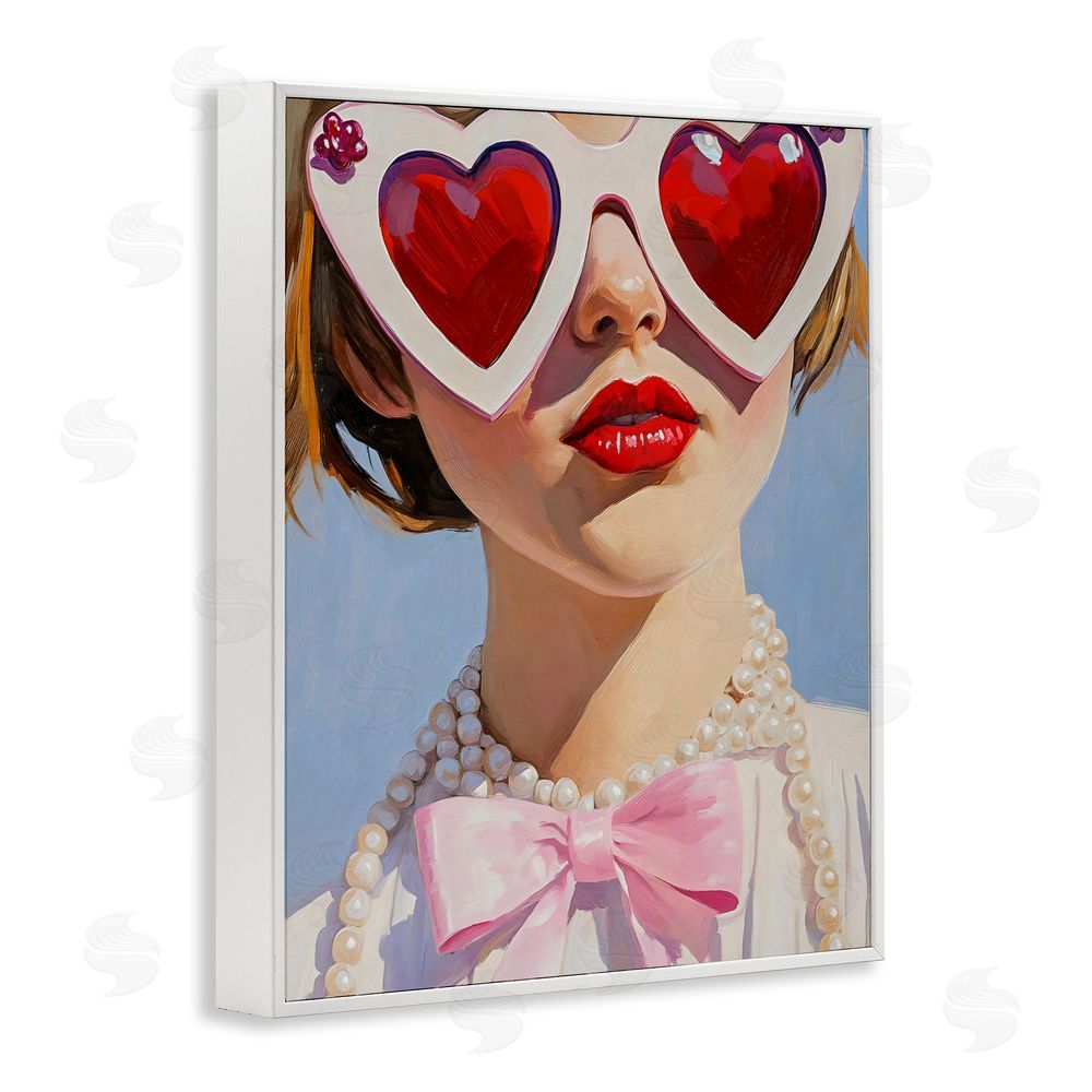 The Prints Vibe Romantic Red Heart Glasses White Framed Giclee Wall Art