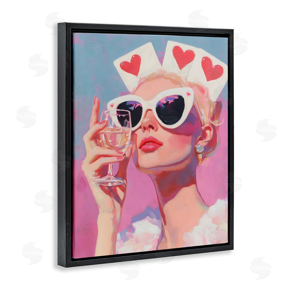 The Prints Vibe Queen of Hearts Retro Glam Black Floating Framed Canvas Wall Art