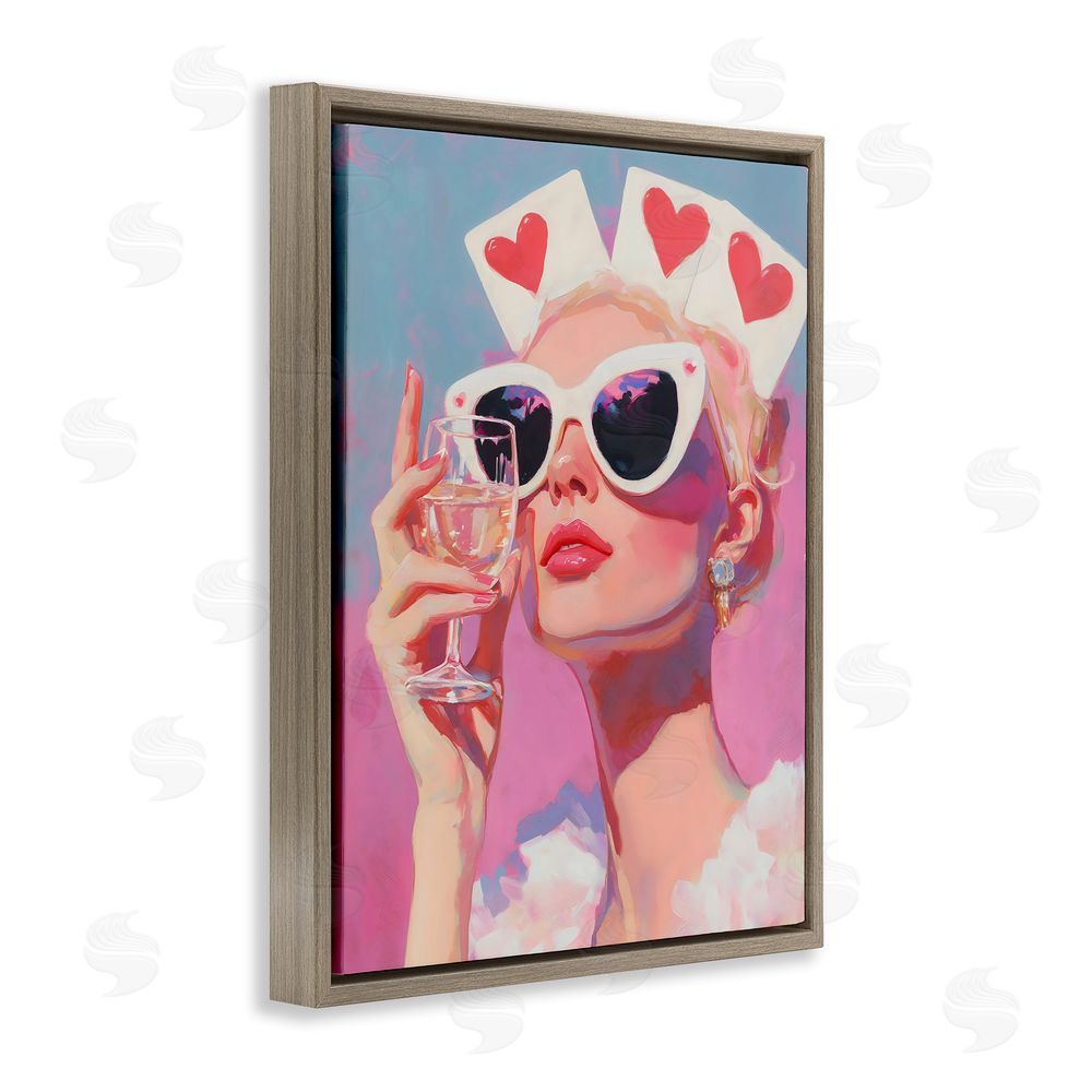 The Prints Vibe Queen of Hearts Retro Glam Brown Floating Framed Canvas Wall Art