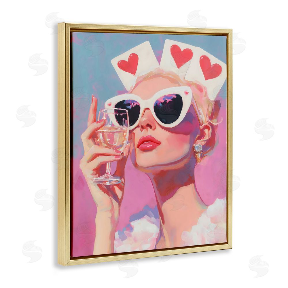 The Prints Vibe Queen of Hearts Retro Glam Gold Floating Framed Canvas Wall Art