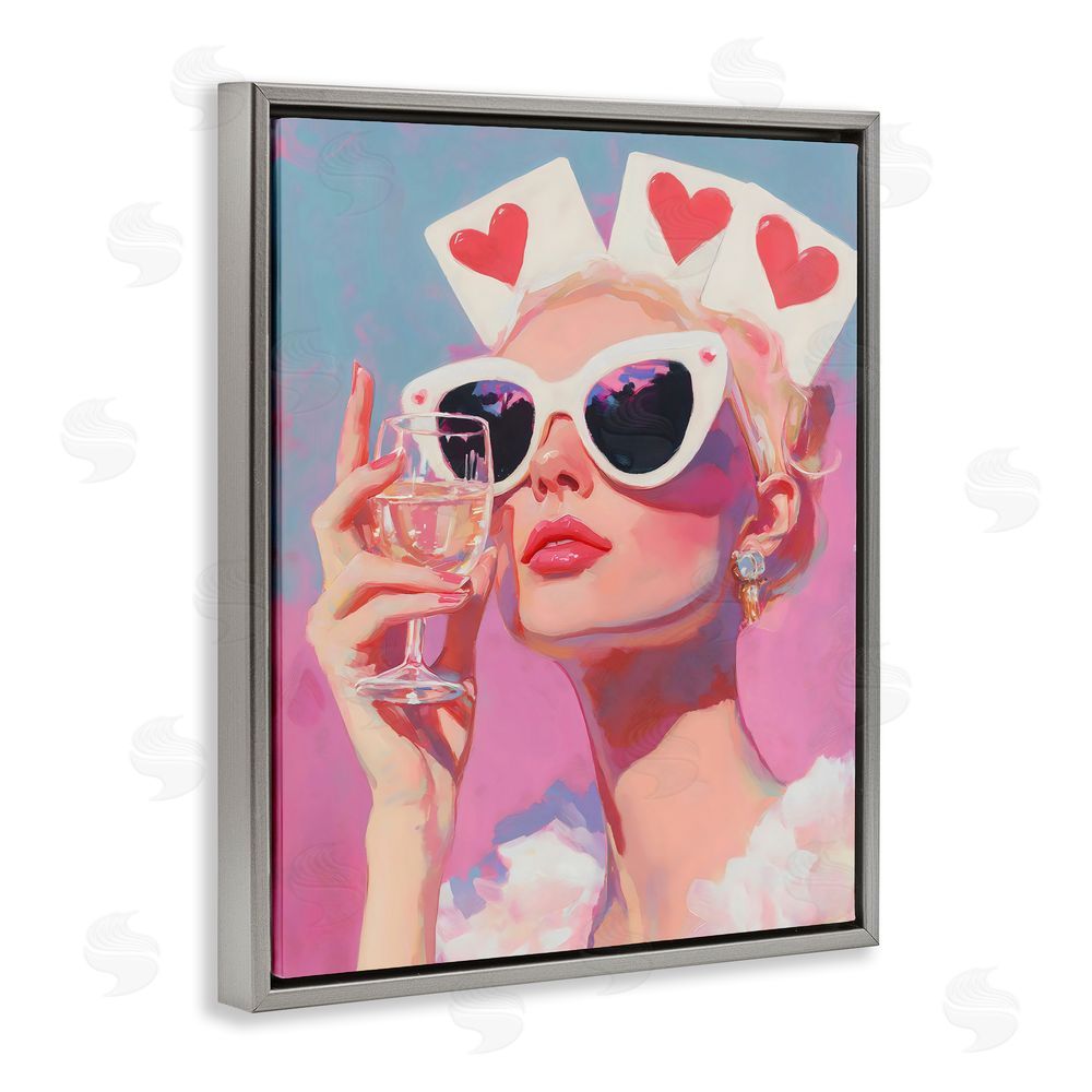 The Prints Vibe Queen of Hearts Retro Glam Gray Floating Framed Canvas Wall Art