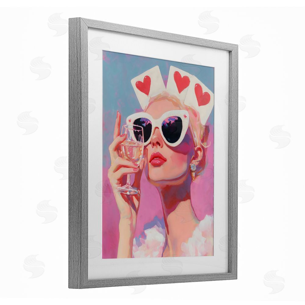 The Prints Vibe Queen of Hearts Retro Glam Gray Framed Print Under Glass Wall Art