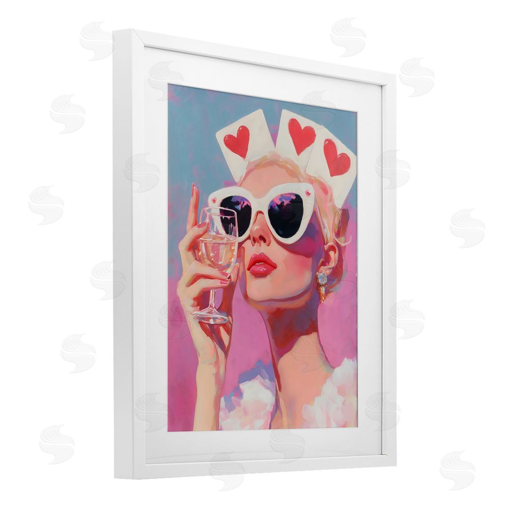 The Prints Vibe Queen of Hearts Retro Glam White Framed Print Under Glass Wall Art
