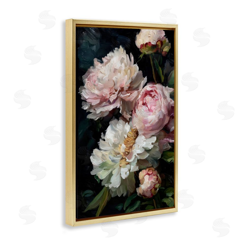 Petal Prints Design Soft And Moody Peonies Gold Floating Framed Canvas Wall Art Print