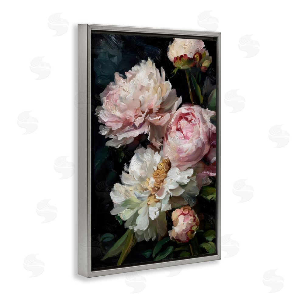 Petal Prints Design Soft And Moody Peonies Gray Floating Framed Canvas Wall Art Print