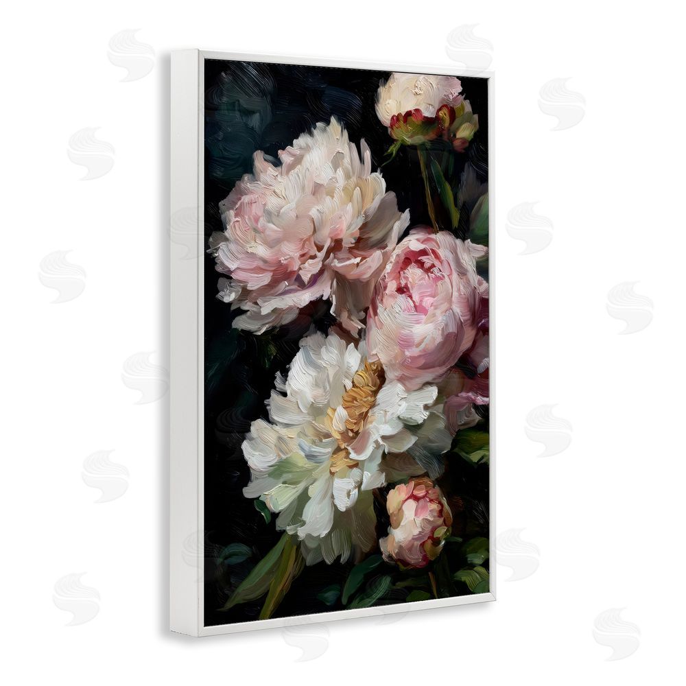 Petal Prints Design Soft And Moody Peonies White Framed Giclee Wall Art Print