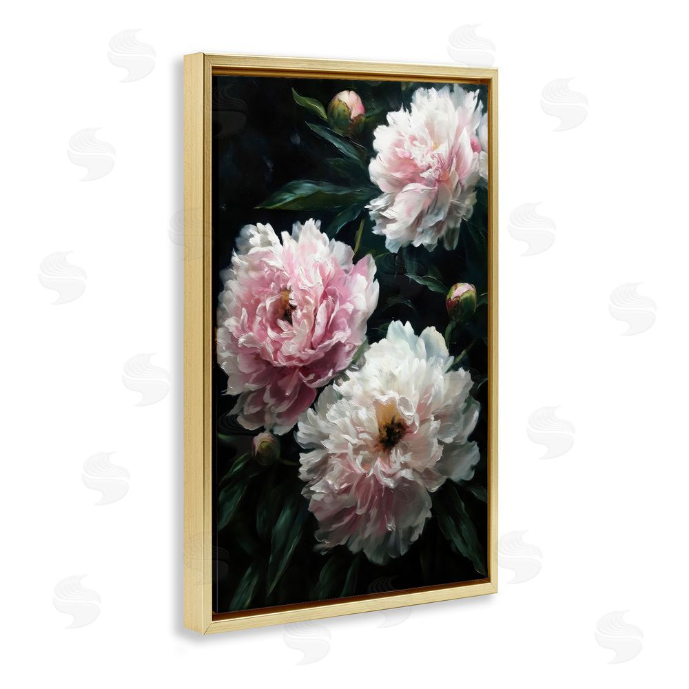 Petal Prints Design Soft Pink Peony Garden Gold Floating Framed Canvas Wall Art Print