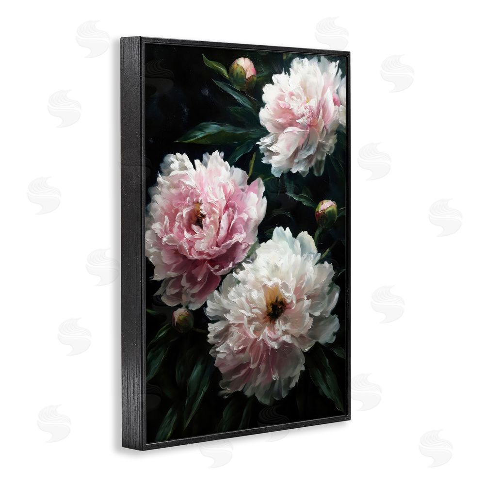 Petal Prints Design Soft Pink Peony Garden Black Framed Giclee Wall Art Print