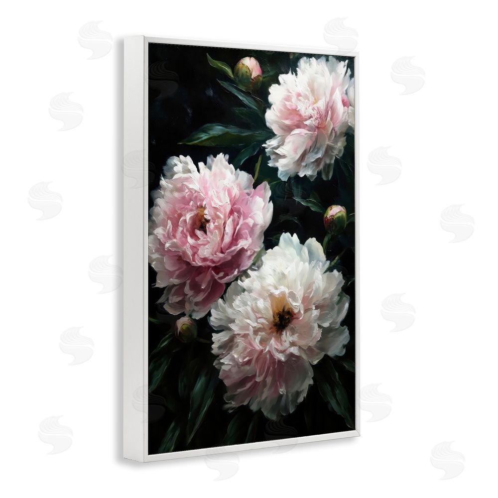 Petal Prints Design Soft Pink Peony Garden White Framed Giclee Wall Art Print