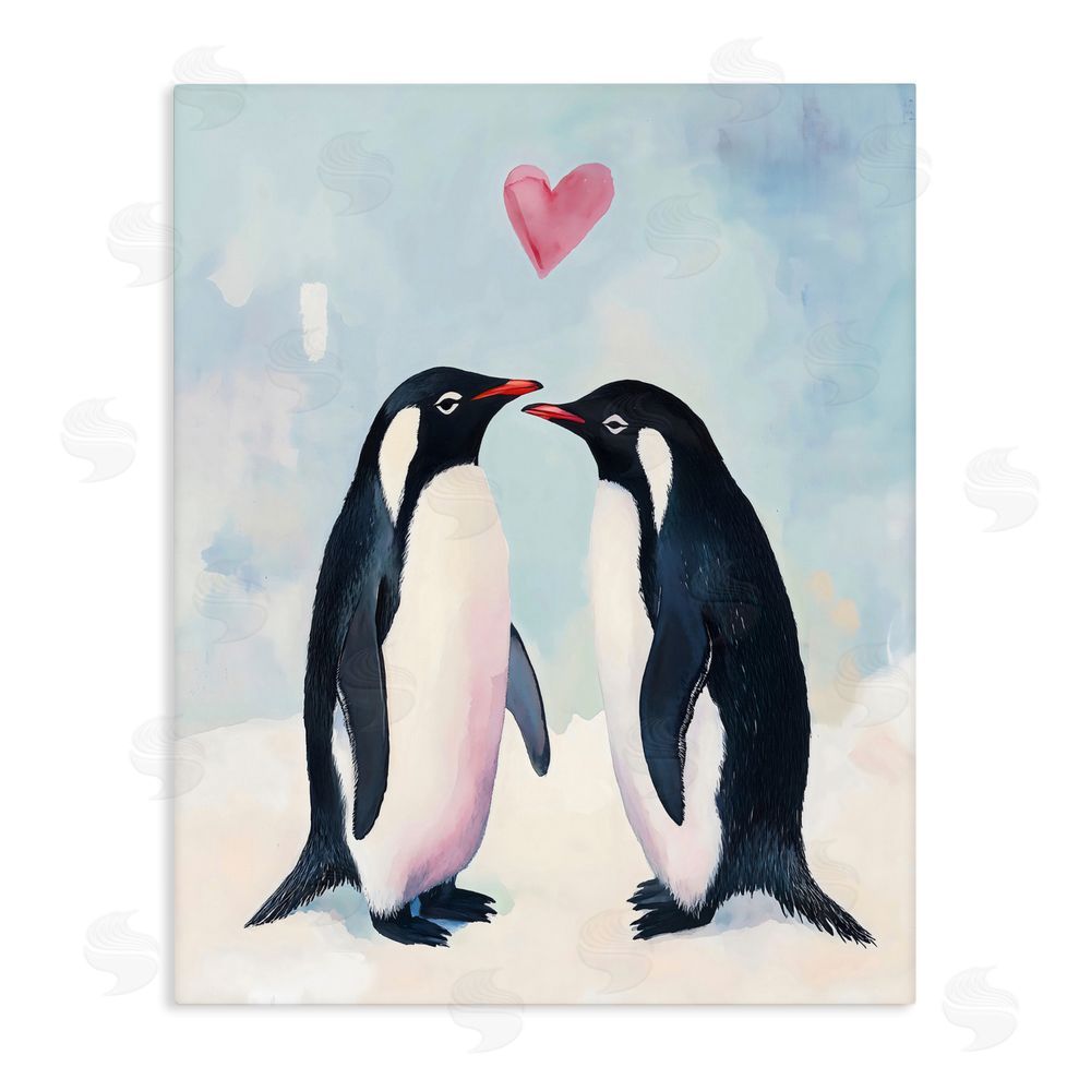 The Prints Vibe Penguin Love with Heart Stretched Canvas Wall Art