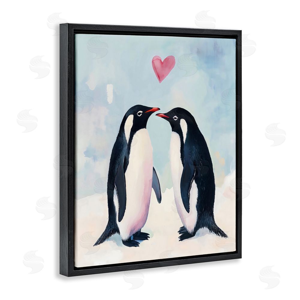 The Prints Vibe Penguin Love with Heart Black Floating Framed Canvas Wall Art