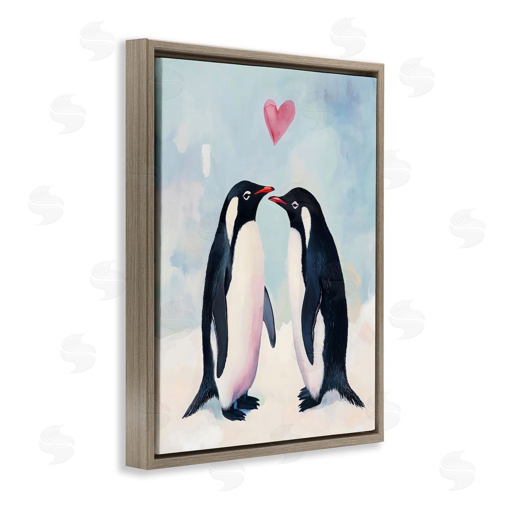 The Prints Vibe Penguin Love with Heart Brown Floating Framed Canvas Wall Art