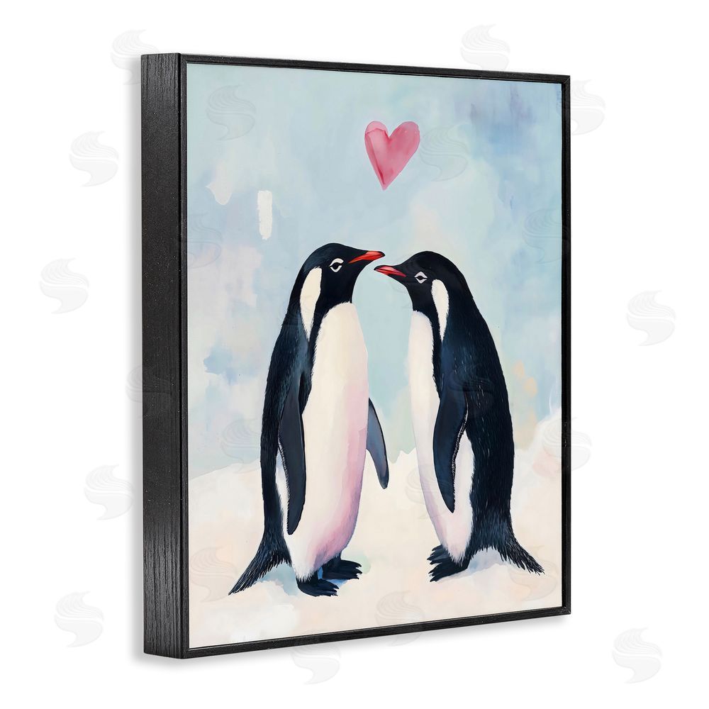The Prints Vibe Penguin Love with Heart Black Framed Giclee Wall Art