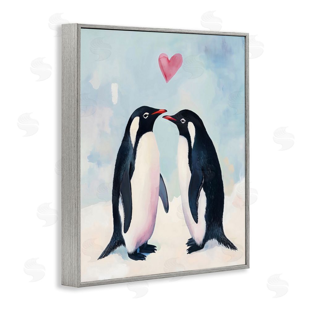 The Prints Vibe Penguin Love with Heart Gray Framed Giclee Wall Art