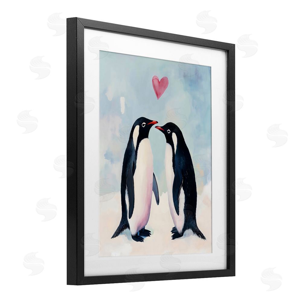 The Prints Vibe Penguin Love with Heart Black Framed Print Under Glass Wall Art